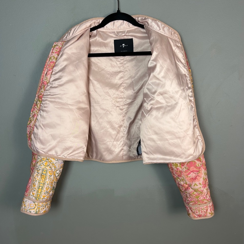 7 For All Mankind Floral Quilted Jacket Medium Cotton Cottagecore Pink Patchwork - Picture 13 of 13